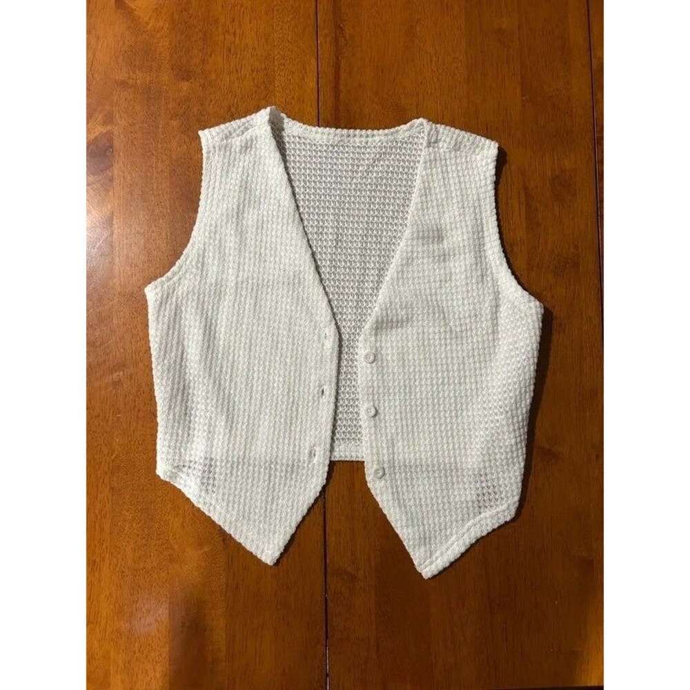 Shein White Crochet Knit Button Front Vest Size S